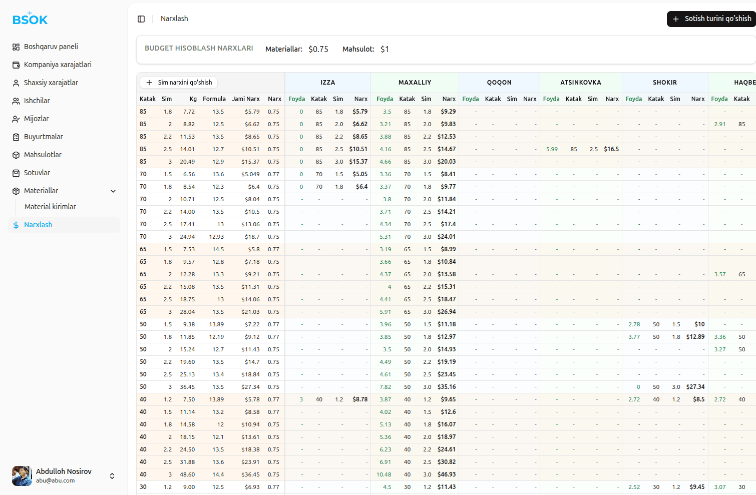 BSOK CRM screenshot