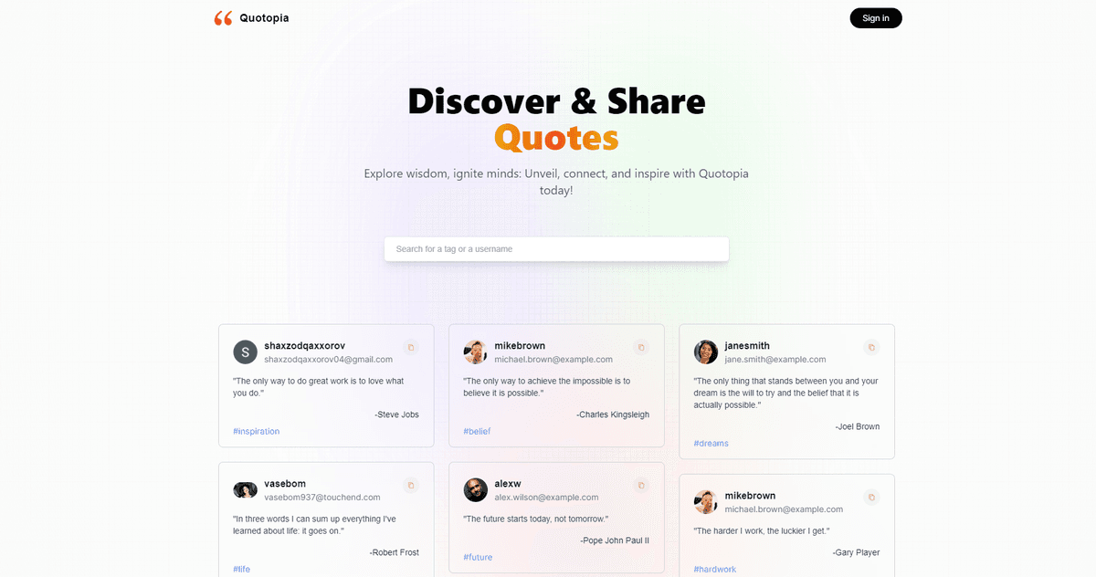 Quotopia project screenshot