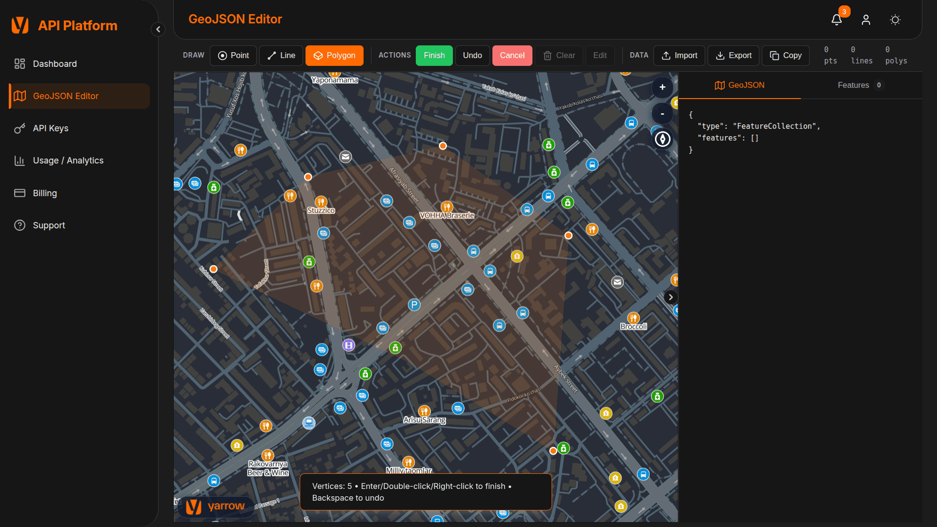 Yarrow API Dashboard screenshot